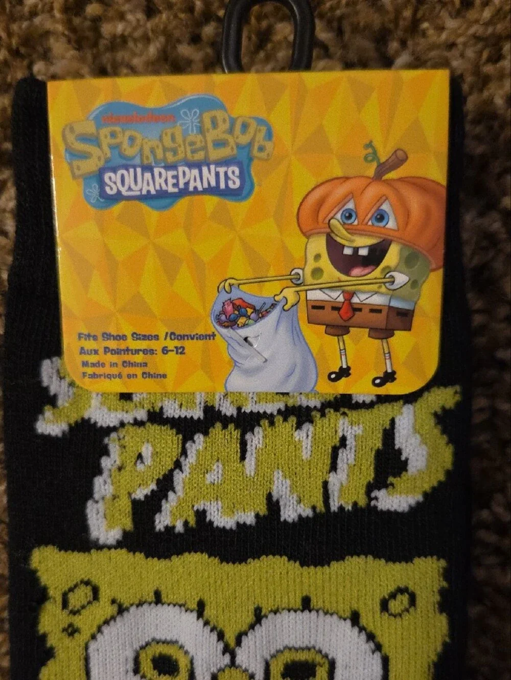 Scaredy Pants SpongeBob SquarePants Black and Yellow Crew Socks